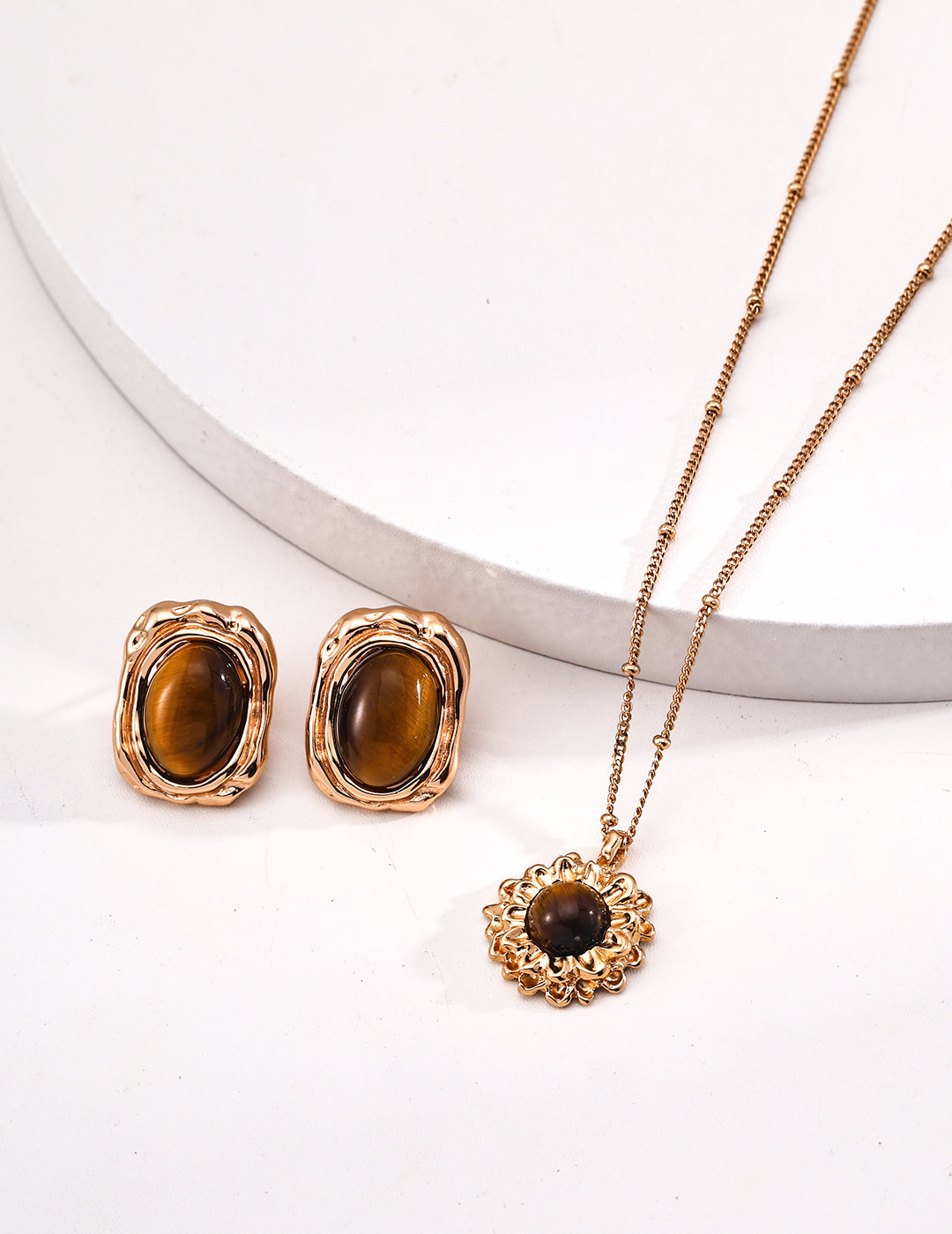 Natural Tiger Eye Earrings｜Retro Gold Vintage Charm