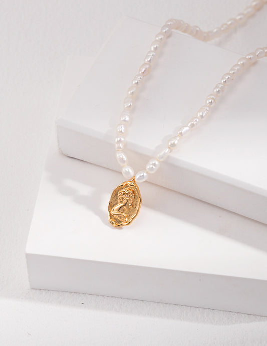Rice Pearl Pure Silver Necklace｜Retro Gold Timeless Elegance
