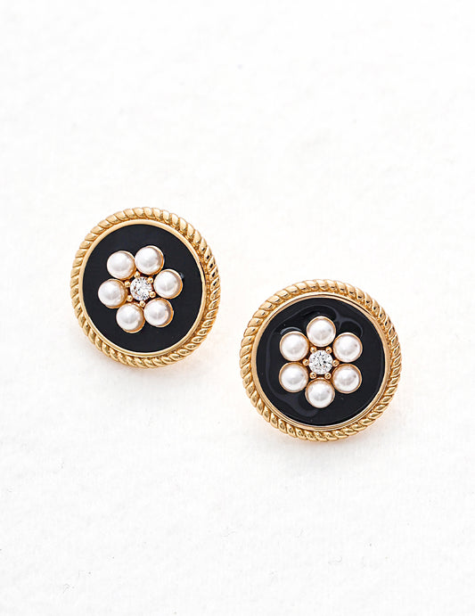 Faux Pearl Stud Earrings｜Retro Gold Vintage Floral
