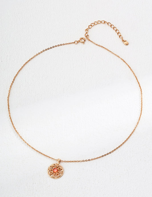 Retro Red Zirconia Necklace｜Vintage Glamour in Retro Gold
