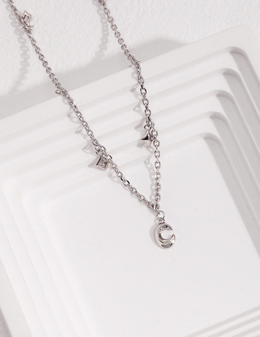 Celestial Moon & Stars Necklace｜Retro Gold & White Gold Cosmic Elegance