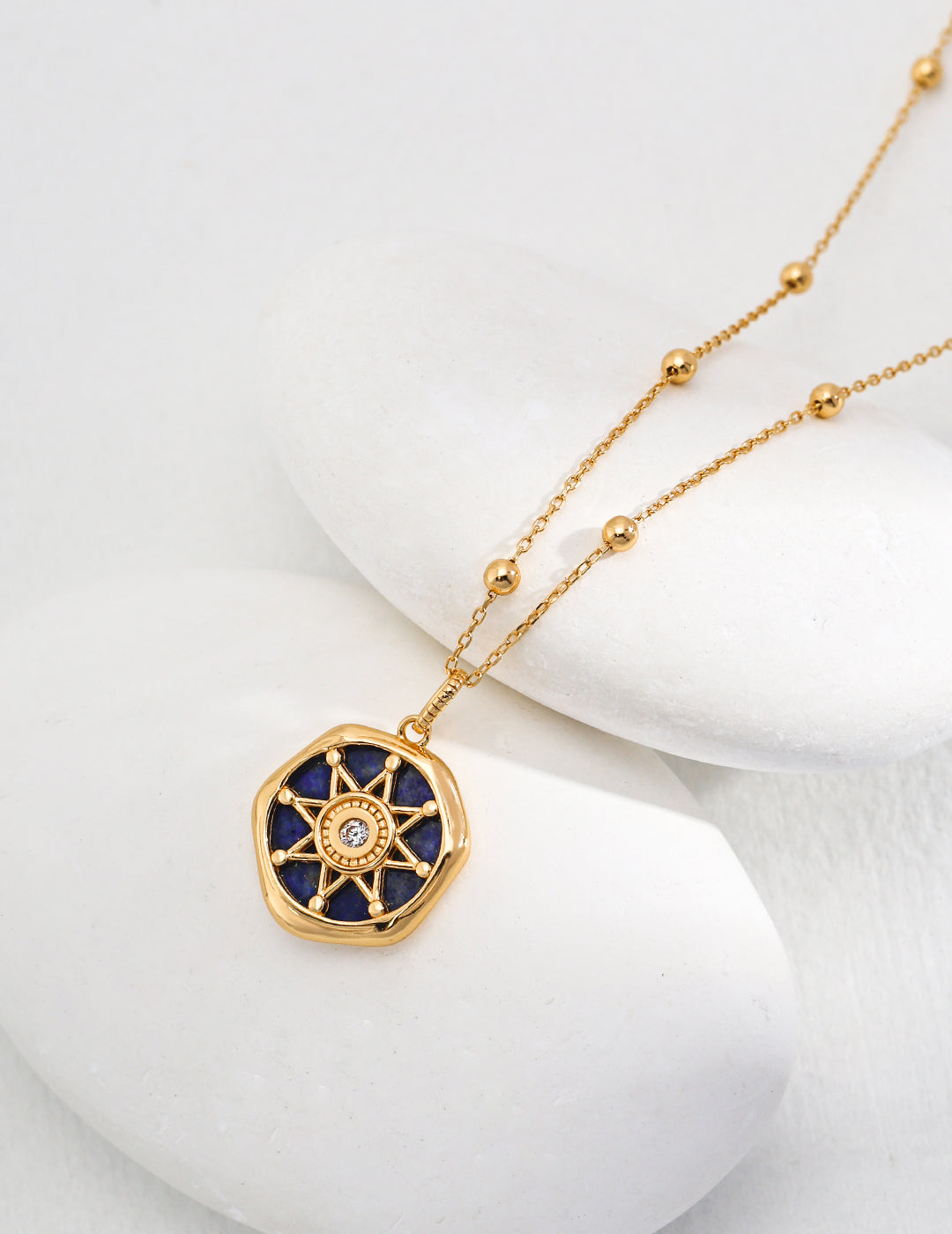 Lapis Lazuli & Zirconia Necklace｜Retro Gold Vintage Charm