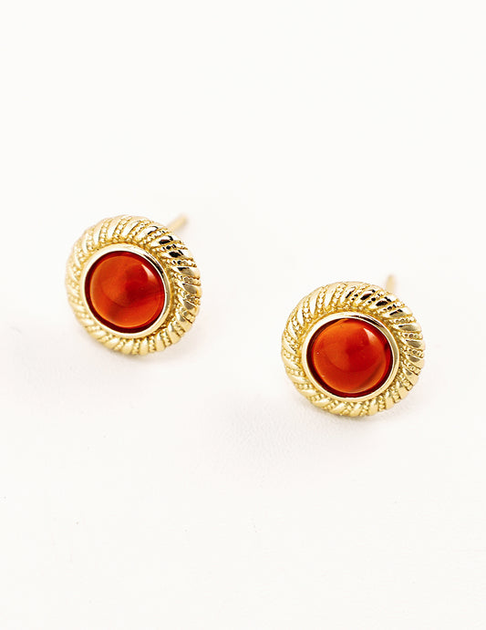 Red Agate Stud Earrings｜Retro Gold Vitality & Balance