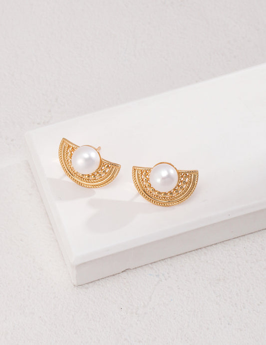 Half Moon Pearl Earrings｜Retro Gold Vintage Lunar Style