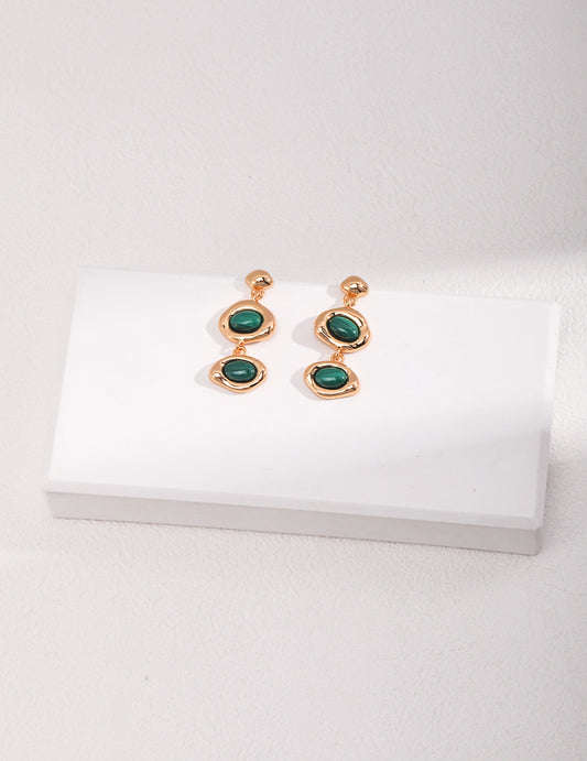 Malachite & Black Agate Earrings｜Retro Gold Energy Studs