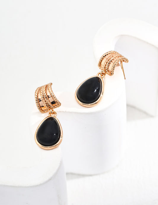 Agate Stud Earrings｜Retro Gold Minimalist Charm