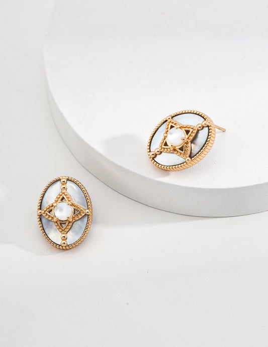 Shell Pearl Drop Earrings｜Retro Gold Vintage Bloom Design