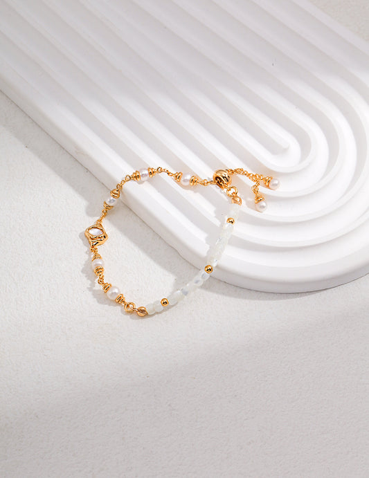 Mother of Pearl & Lava Bracelet｜Fluid Retro Gold Minimalism