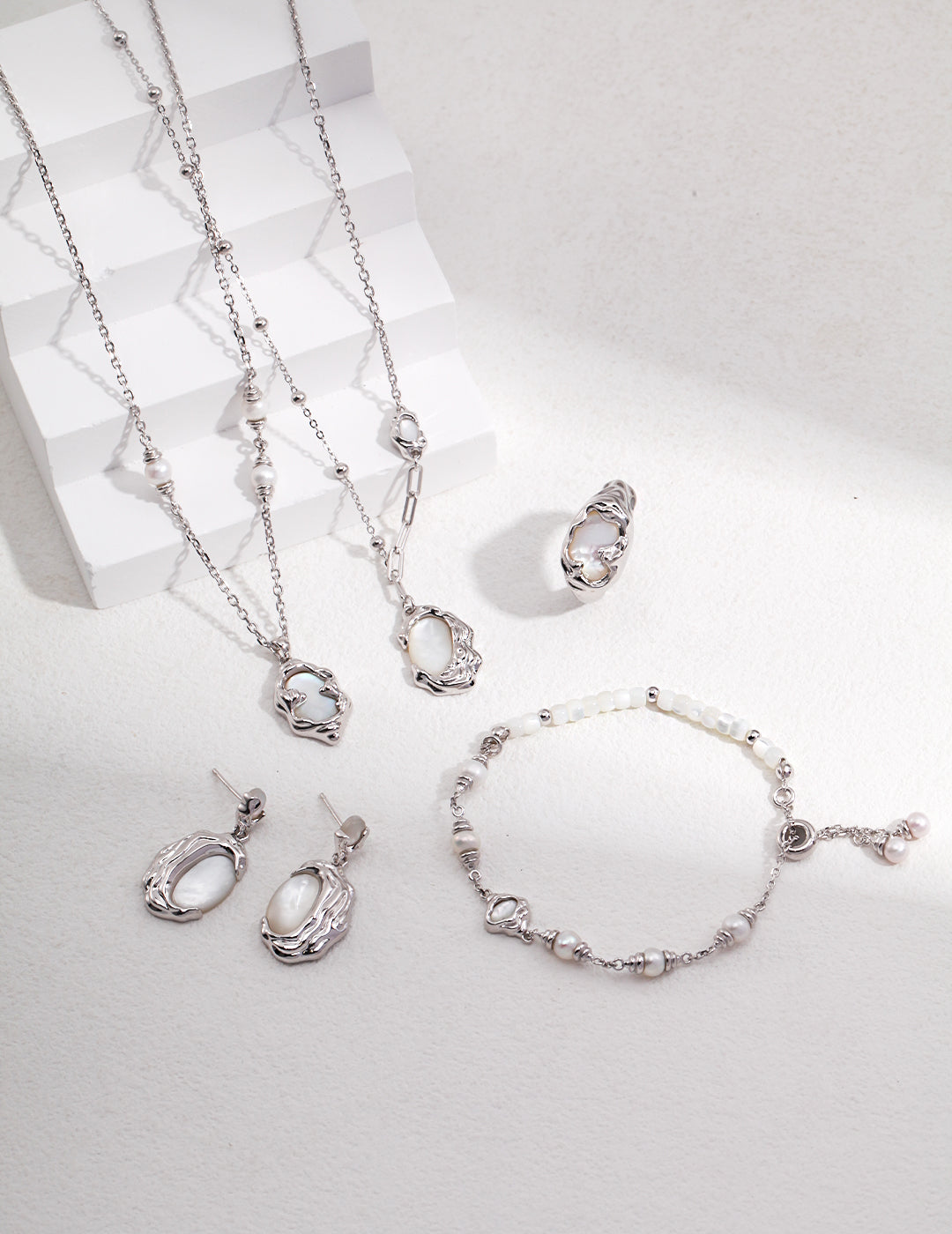 Lava Texture Mother-of-Pearl Jewelry Set｜Retro Gold & White Gold