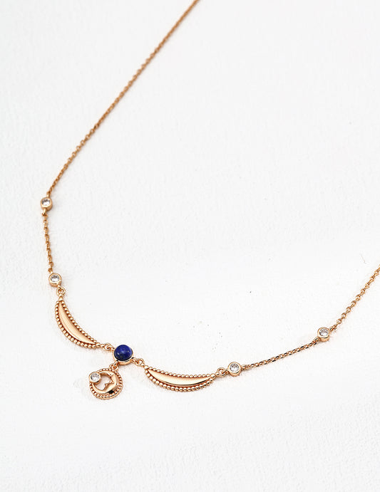 Designer Lapis Lazuli & Zirconia Necklace｜Vintage Charm in Retro Gold