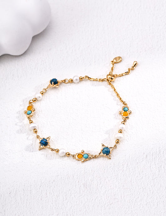 Turquoise Chalcedony & Pearl Bracelet｜Vintage Peace & Expression