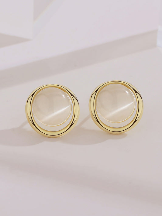 Cat’s Eye Stud Earrings｜Soft Glow in K Gold
