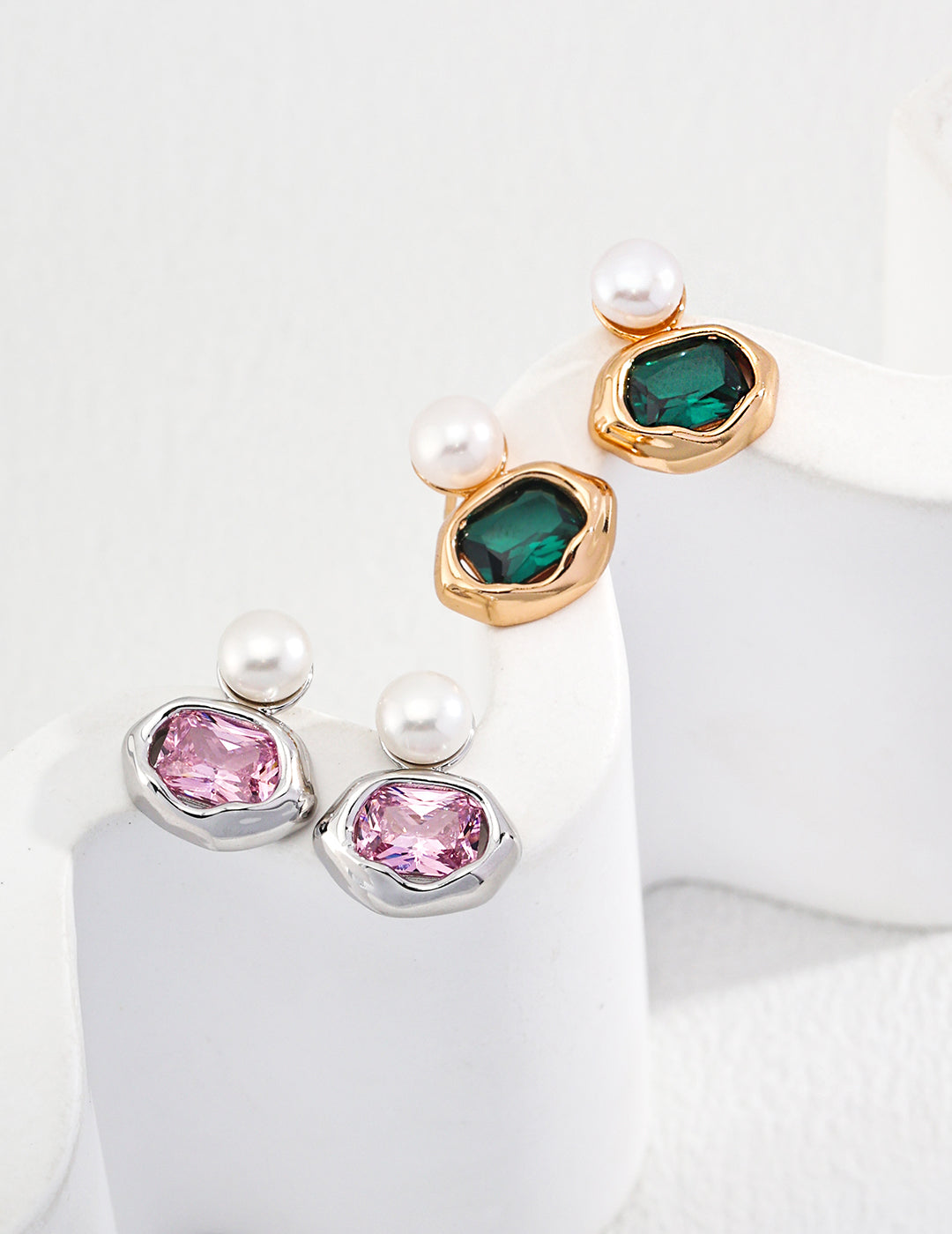 Pearl & Zirconia Drop Earrings｜Elegant Retro Gold & White Gold