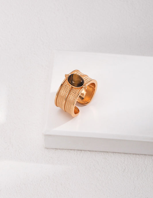 Adjustable Tiger Eye Ring｜Retro Gold Vintage Strength