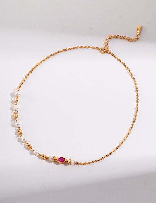 Natural Pearl & Zirconia Necklace｜Classic Elegance in Retro Gold & White Gold
