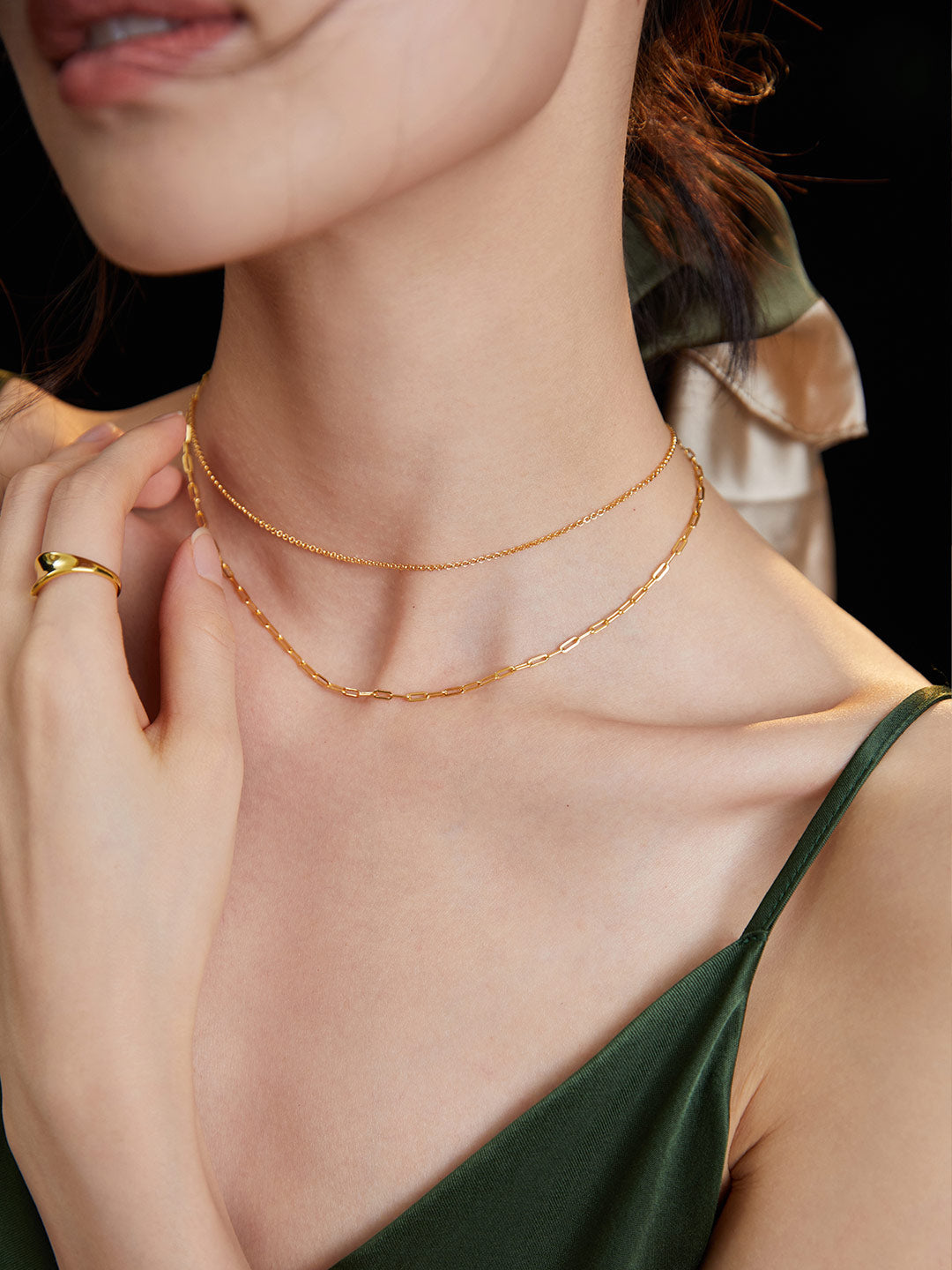 Double-Layer Asymmetric Necklace｜Retro Gold & White Gold Modern Design