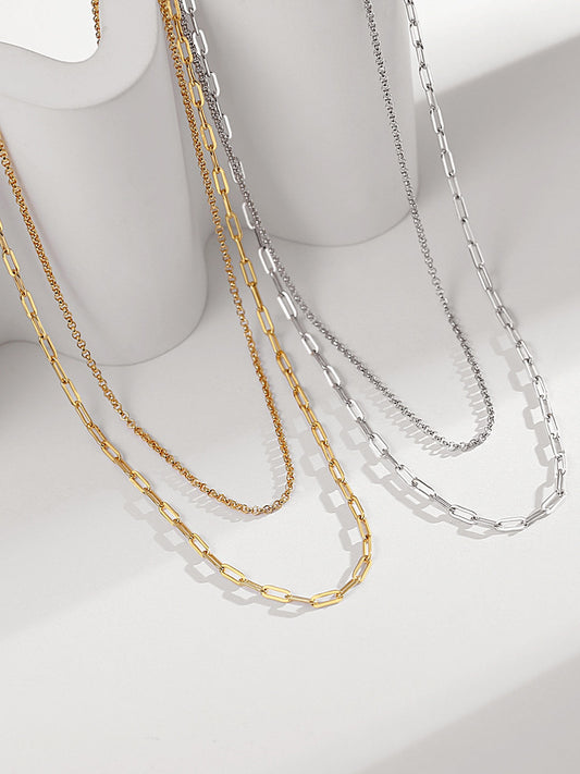 Double-Layer Asymmetric Necklace｜Retro Gold & White Gold Modern Design