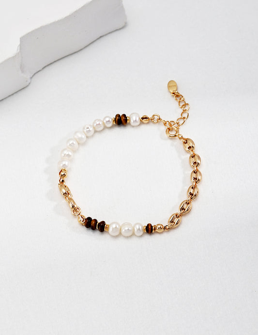 Tiger Eye & Pearl Bracelet｜Retro Gold Wealth Protection Charm