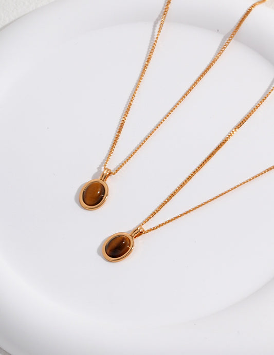 S925 SILVER TIGER EYE NECKLACE｜RETRO GOLD｜STRENGTH & CLARITY TALISMAN