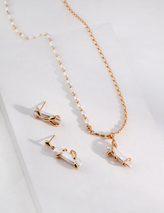 Baroque Pearl Fluid Necklace｜Natural Flow in Retro Gold & White Gold