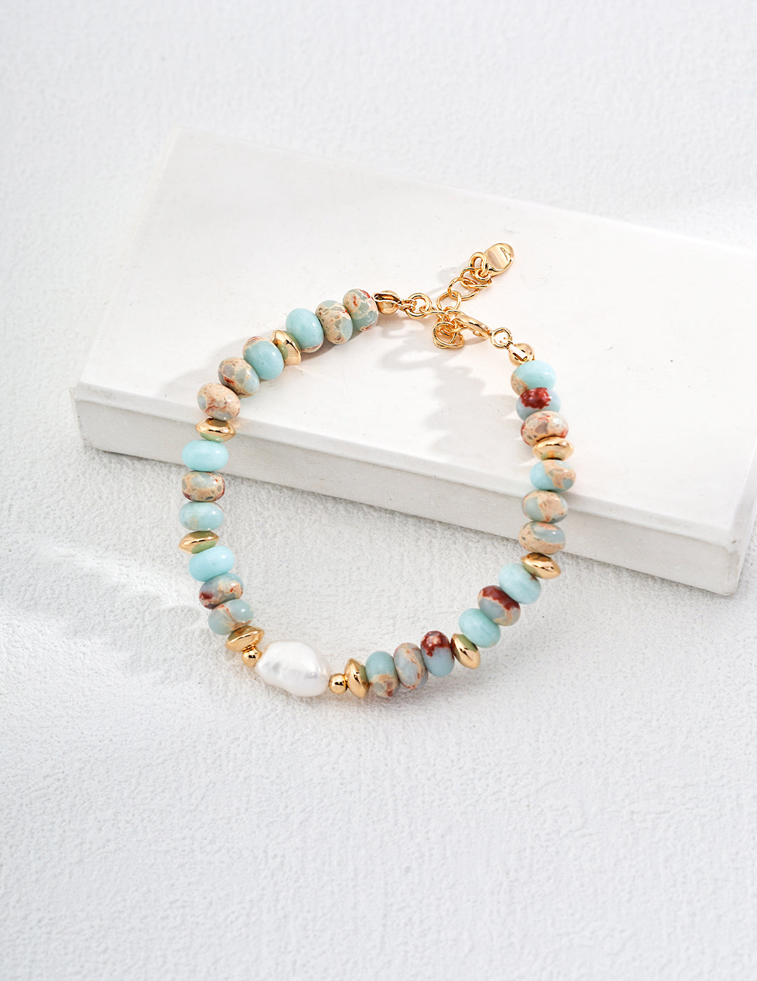 S925 SILVER SHOUSHAN STONE & NATURAL PEARL BRACELET｜RETRO GOLD