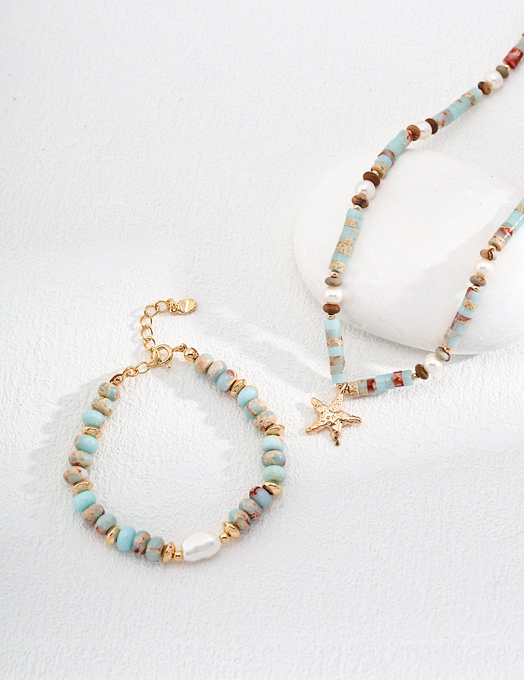 S925 SILVER SHOUSHAN STONE & NATURAL PEARL BRACELET｜RETRO GOLD