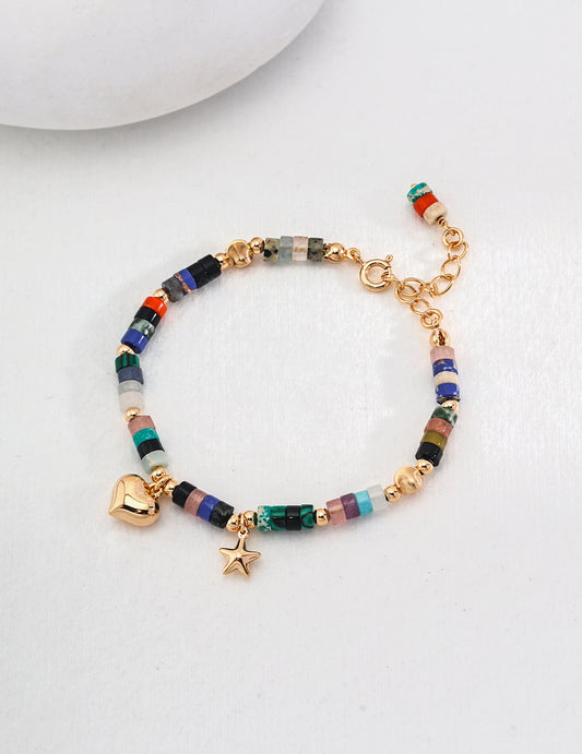 Retro Colorful Stone Bracelet｜Vintage Gold Playful Elegance