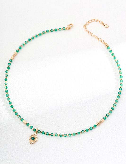 Green Agate & Chalcedony Necklace｜Vintage Gold Natural Harmony