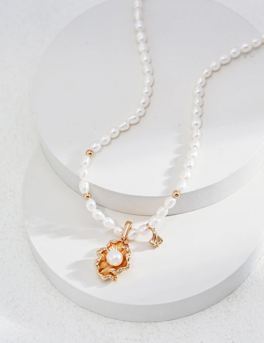 Wave-Inspired Pearl Necklace｜Ocean Serenity in Retro Gold & White Gold
