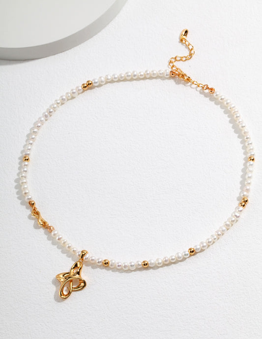 Knot-Inspired Pearl Necklace｜Modern Oriental Elegance in Retro Gold & White Gold