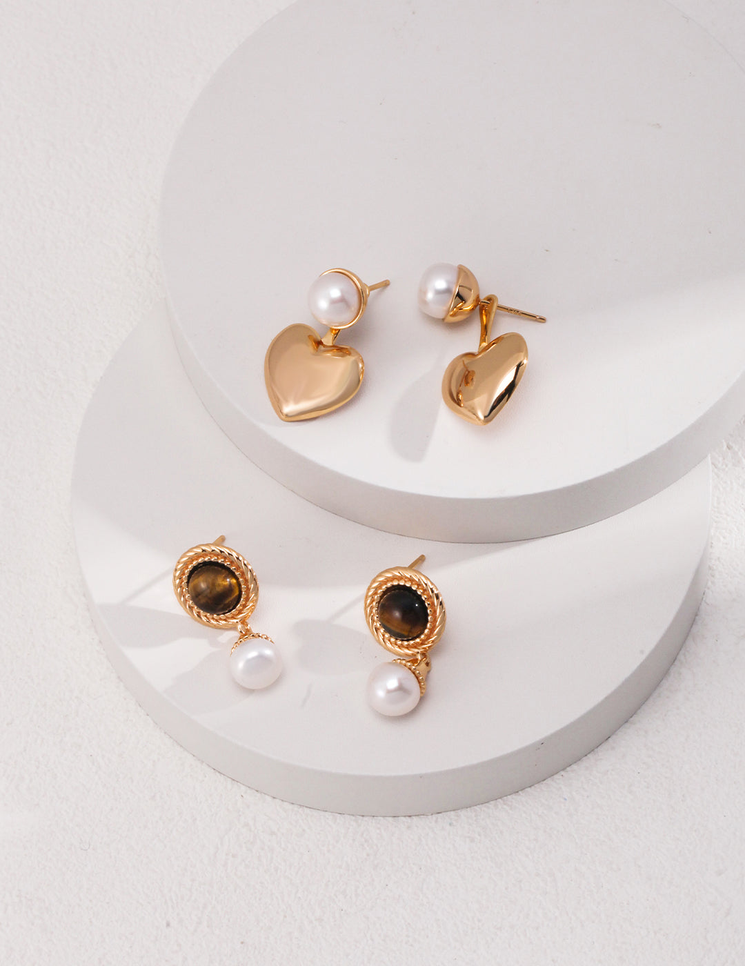 Tiger Eye & Pearl Earrings｜Grounded Glow in Retro Gold