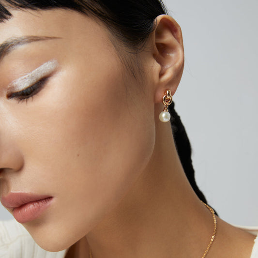 Interlocking Pearl Earrings｜Minimalist Vow in Retro Gold & White Gold